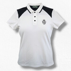 Vintage 90s Ralph Lauren White Black Crest Polo Y2K Golf Shirt Size Medium